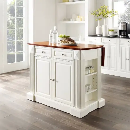 Drop Leaf Breakfast Bar Top Kitchen Island - White - Crosley image {6}