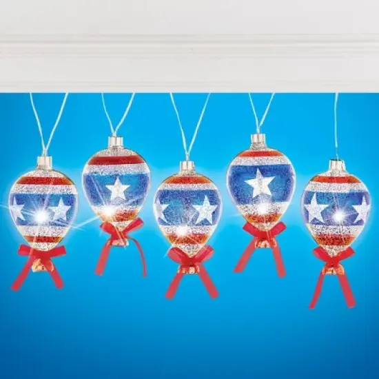 Collections Etc Mercury Glass Styled Americana Balloon LED String Lights image {1}