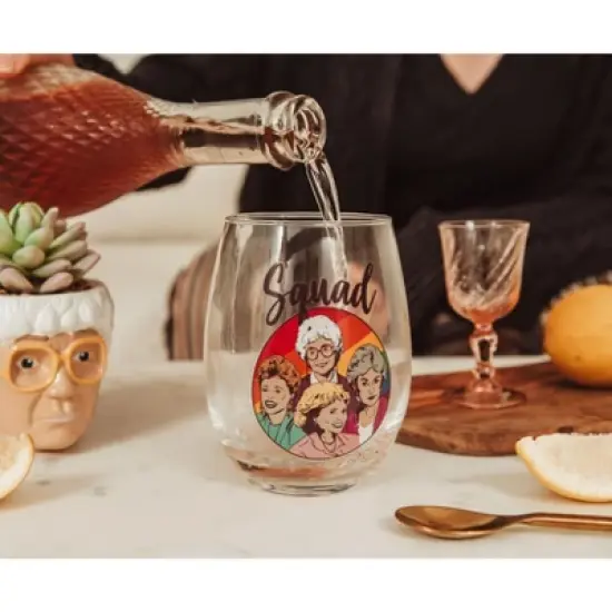 Silver Buffalo The Golden Girls Rainbow "Squad" Teardrop Stemless Wine Glass | Holds 20 Ounces image {2}