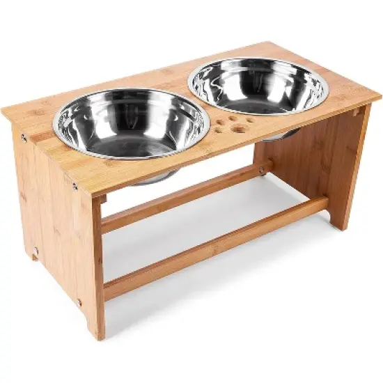 Zone Tech Elevated Pet Bowls Feeder for Dog and Cat &ndash; Raised Bamboo Stand with Two Stainless Steel Bowls Anti Slip, Perfect for Dogs and Cats image {7}