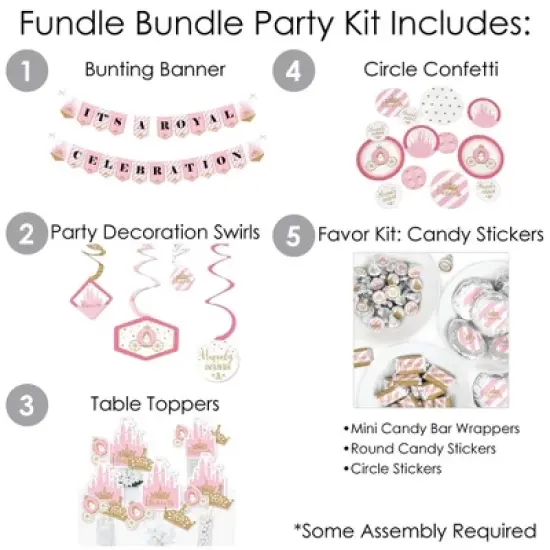 Big Dot of Happiness Little Princess Crown - Pink and Gold Princess Baby Shower or Birthday Party Supplies - Banner Decoration Kit - Fundle Bundle image {1}