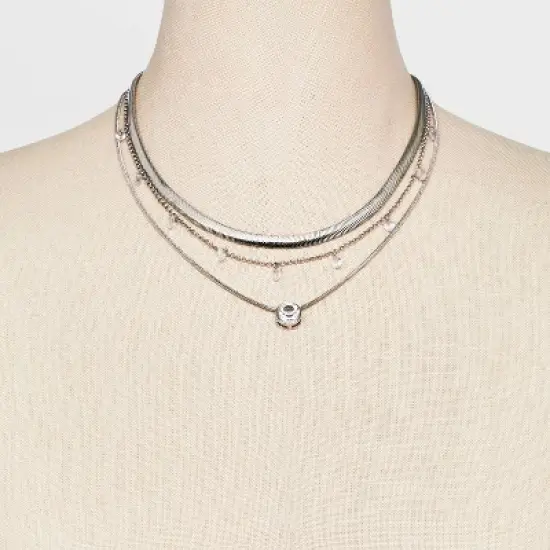 Stone Station and Pendant Multi-Strand Necklace Set 3pc - A New Day&trade; image {1}