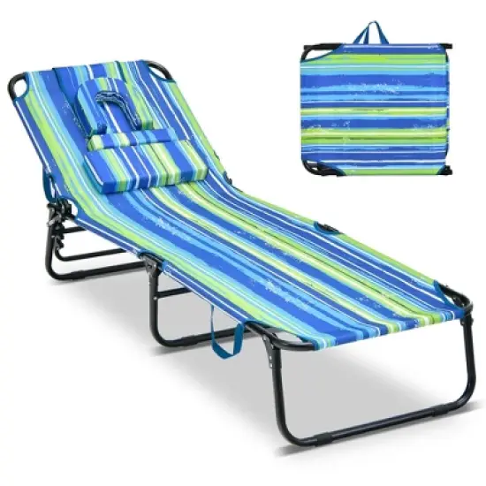 Costway Beach Chaise Lounge Chair with Face Hole Pillows & 5-Position Adjustable Backrest image {12}