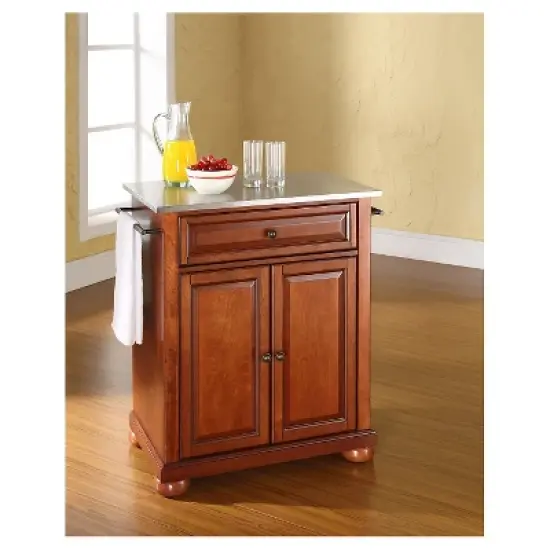 Alexandria Stainless Steel Top Portable Kitchen Island - Classic Cherry - Crosley image {2}