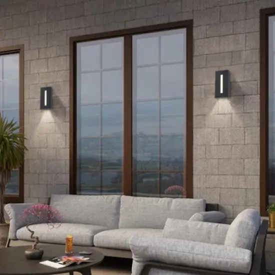 C Cattleya 2-Light Matte Black Integrated LED Hardwired Outdoor Wall Light with Frosted Glass Shade image {5}