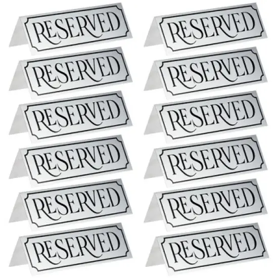Juvale 12-Pack Small Metal Reserved Table Signs for Wedding, Restaurant, Seating Reservation, Etched Silver Design, 5X2X1 in image {6}