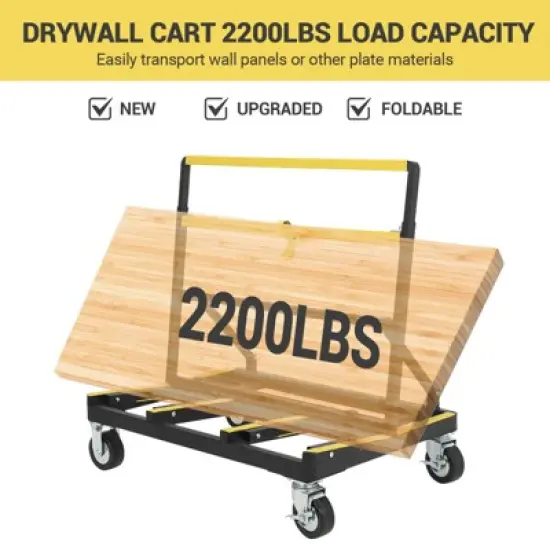 Heavy Duty Drywall Cart - 2200LB Capacity Folding Panel Dolly with Extendable Deck & Swivel Casters for Sheetrock, Plywood, Glass Transportation image {9}