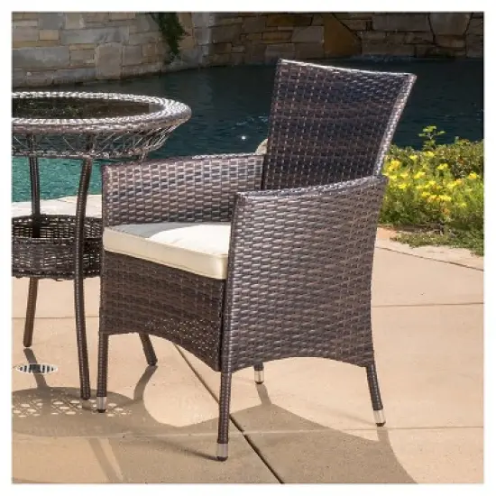 Parker 3-Piece Wicker Patio Bistro Seating Set with Cushions - Brown - Christopher Knight Home image {3}