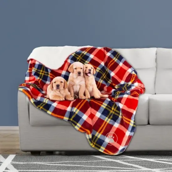 Waterproof Pet Blanket - 50x60 Reversible Plaid Throw Protects Couch, Car, Bed from Spills, Stains, or Fur - Dog and Cat Blankets by Petmaker (Red) image {4}