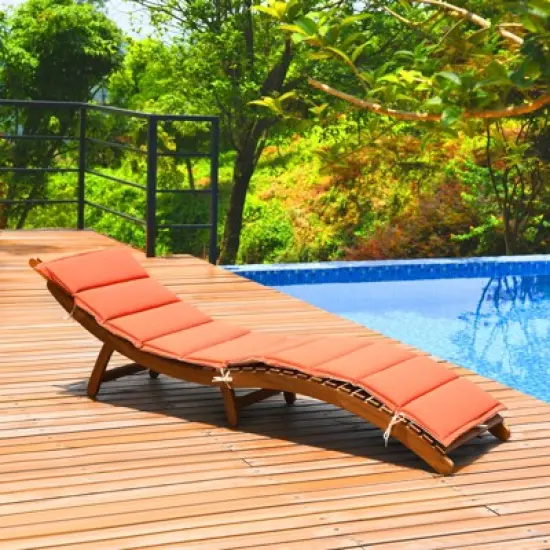 Tangkula Folding Wood Lounge Outdoor Wooden Chaise Chair with Cushion image {1}