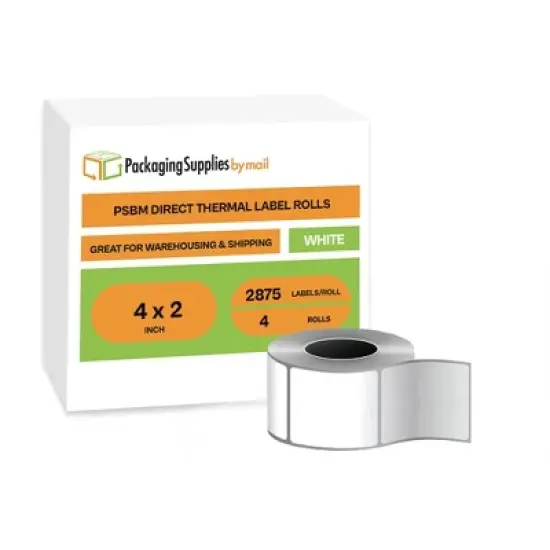 PSBM Direct Thermal Labels 4x2 Inch 4 Rolls 2875 Labels/Roll 3 Inch Core Perforated Works with Zebra Sato Datamax Intermex Honeywell and Many Other image {2}