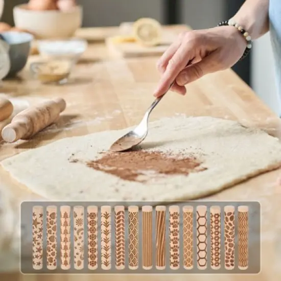 Unique Bargains Wood Clay Grain Texture Carved Fine Baking DIY Rolling Pins image {3}