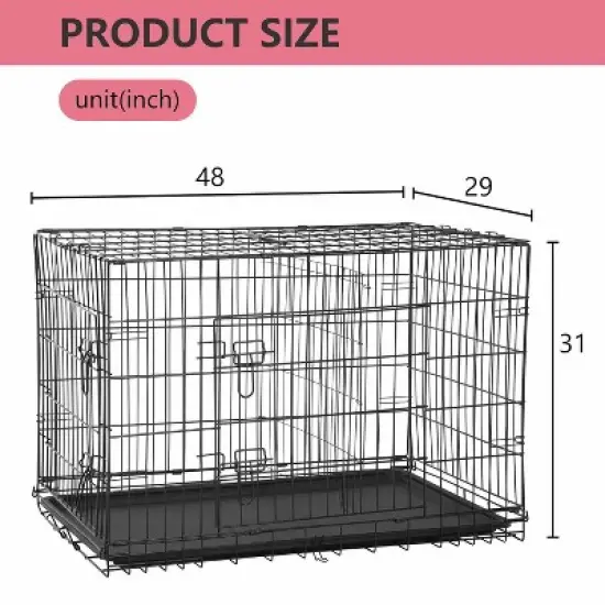 FDW Extra Large Dog Crate Dog Kennel Cage with Double Door,48 inch Folding Metal Wire Dog Cage with Removable Tray&divide;r Panel,Pet Crate for Large image {6}