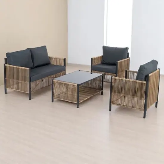 4-Piece Outdoor PE Rattan Sofa Set with Removable Cushion Covers and Coffee Table, Patio Conversation Furniture set image {1}