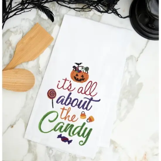 C&F Home All About The Candy Halloween Cotton Embroidered Flour Sack Kitchen Dishtowel image {1}