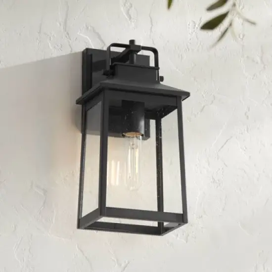 John Timberland Jubliee 13" High Modern Outdoor Wall Light Fixture Mount Porch House Exterior Outside Weatherproof Black Metal Clear Glass Shade image {1}