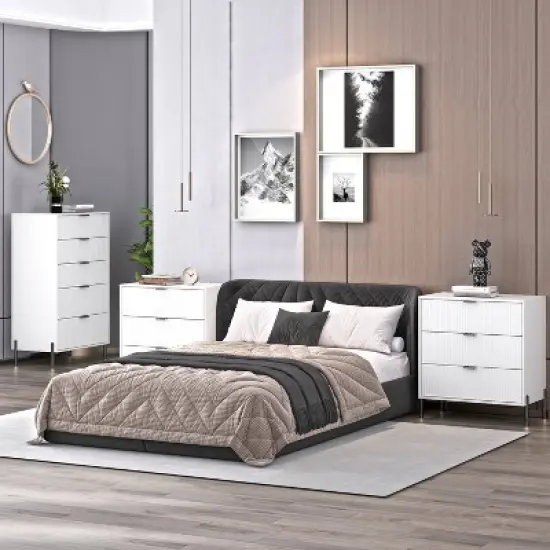 Festivo 3pc Modern Elegance 3 Drawer Nightstands and 5 Drawer Chest Set Off-White image {1}