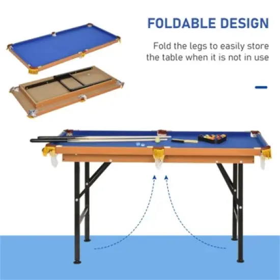 YONWAY  55" Portable Folding Billiards Table Game Pool Table for Whole Family Number Use With Cues, Ball, Rack, Chalk, Blue image {7}