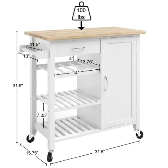 Kitchen Island with Towel Rack and Shelves for Storage &ndash; Rolling Cart to Use as Coffee Bar, Microwave Stand, or Kitchen Storage by Lavish Home (White) image {2}