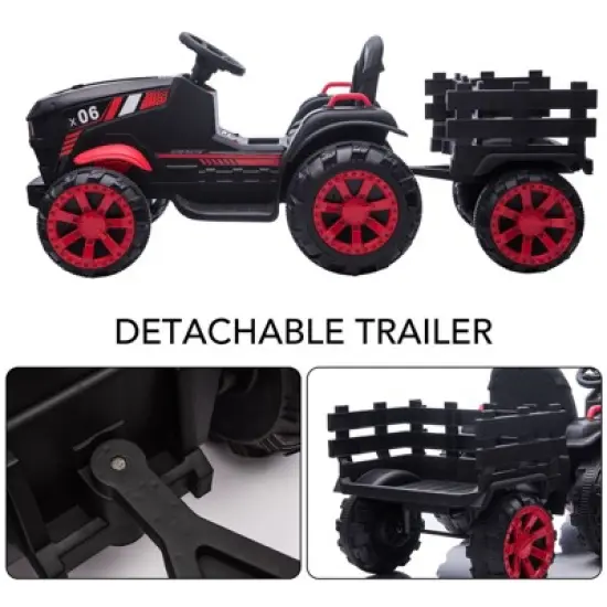 Acekool 12V Electric Ride-On Tractor with Trailer & Remote Control, Music, LED Lights, Safety Belt, 3 Speeds, Battery Powered Kids Vehicle image {3}