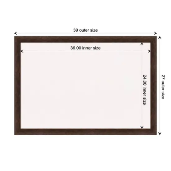 39"x27" Narrow Wood Frame White Cork Board Warm Walnut - Amanti Art: Bulletin Board, Wall Mounted, Office Decor image {9}