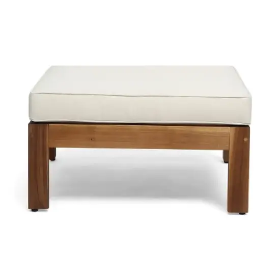 GDFStudio Cavendish Outdoor Acacia Wood 3 Seater Sofa Chat Set with Ottoman image {6}