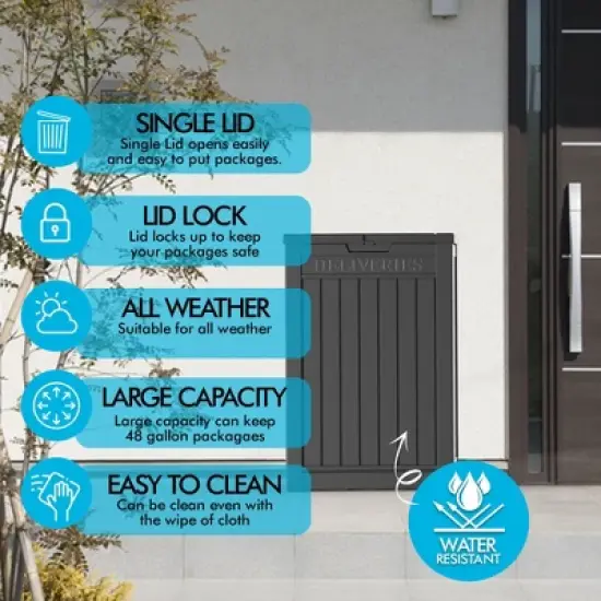 Sersper Multi-Purpose Outdoor Storage Box, 48-Gallon Lockable Trash, Storage, and Parcel Drop Box, Waterproof and Durable Resin Material, Black image {2}