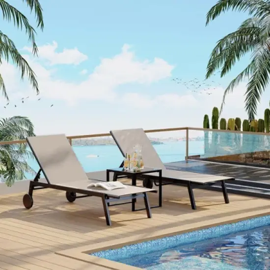 Adjustable Backrest Poolside Loungers Set of 3, Outdoor Lounge Chairs With Wheels, Patio Chaise Lounge Chairs With Side Table image {9}