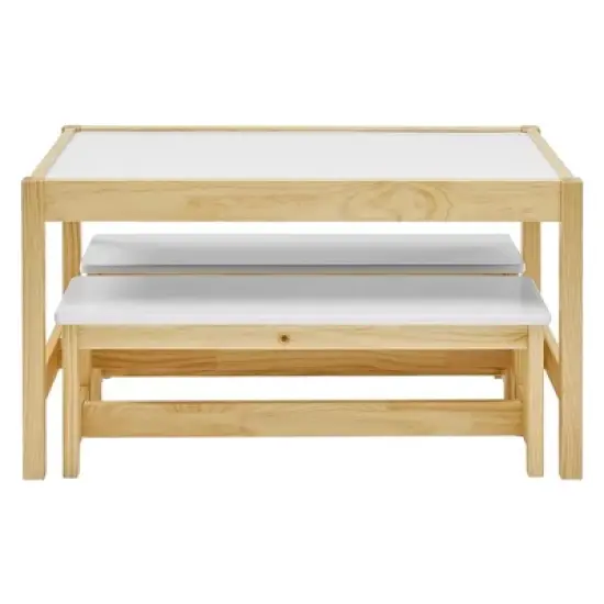 MUSEHOMEINC Solid Wood 3 In 1 Kids Toddlers Activity Play Arts and Crafts Table and Bench Chair Set with Whiteboard Surface for Playroom and School image {1}