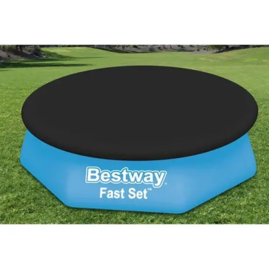 Bestway Flowclear Fast Set Round PVC Swimming Pool Debris Cover (Pool Not Included) with Rope and Drain Holes, Blue image {1}