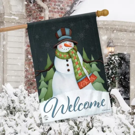 Happy Snowman Winter House Flag Primitive Welcome 28" x 40" Briarwood Lane image {2}