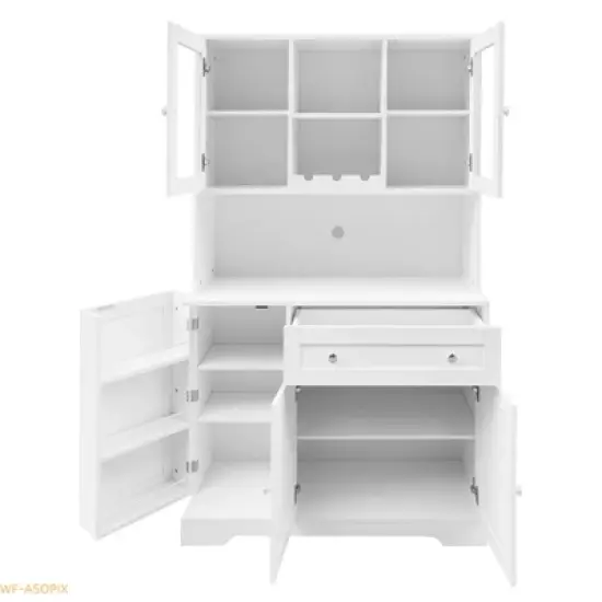 Modern Kitchen Pantry Cabinet with Microwave Stand, Drawer & 14 Shelves image {7}