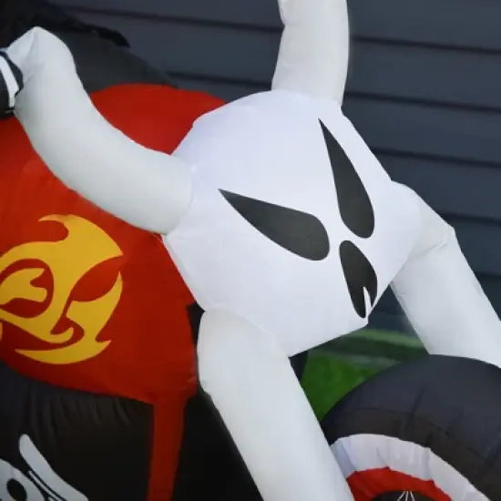 HOMCOM 70.75" Long Inflatable Halloween Grim Reaper Flaming Motorcycle Lighted Outdoor Garden Yard Party Decoration image {5}