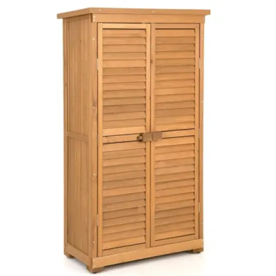 WELLFOR 100 gal Fir Wood Outdoor Storage Tool Cabinet Deck Box Natural Wood image {4}