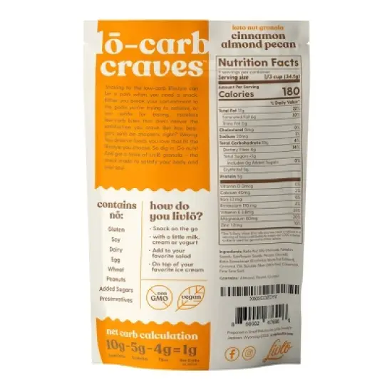 Livlo Granolo, Keto Granola, Cinnamon Almond Pecan, 11 oz image {1}