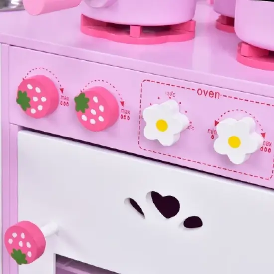 Costway Kids Wooden Play Set Kitchen Toy Strawberry Pretend Cooking Playset Toddler image {4}