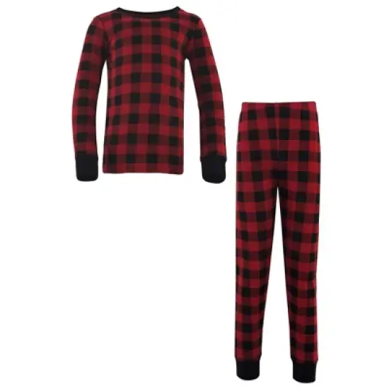 Touched by Nature Baby, Toddler and Kids Unisex Organic Cotton Tight-Fit Pajama Set, Buffalo Plaid image {3}