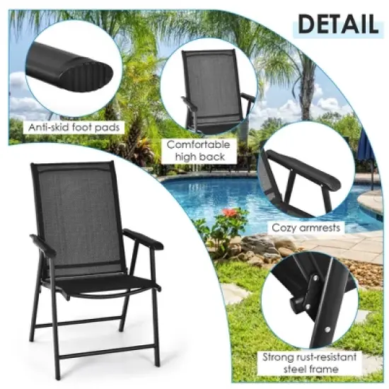 Costway 4PCS Patio Folding Dining Chairs Portable Camping Armrest Garden Black image {8}