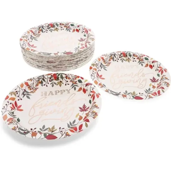Sparkle and Bash 48 Pack Happy Friendsgiving Disposable Paper Plates with Rose Gold Foil (7 In) image {3}