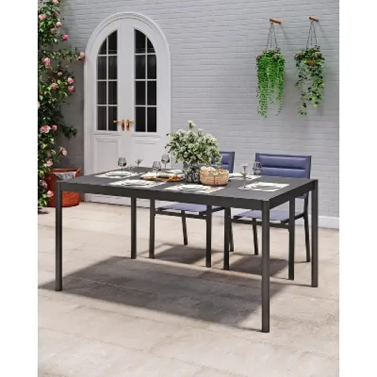 Nasitip 58" Outdoor Aluminum Dining Table for 6, Rectangle Patio Table with Non-Slip Top, Weatherproof, Black image {3}