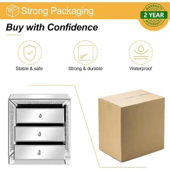 VINGLI Mirrored Nightstand Glass End Table, 23" W Silver Night Stand for Bedroom, Mirrored Bedside Table with Storage, Glass Mirror Nightstand image {6}