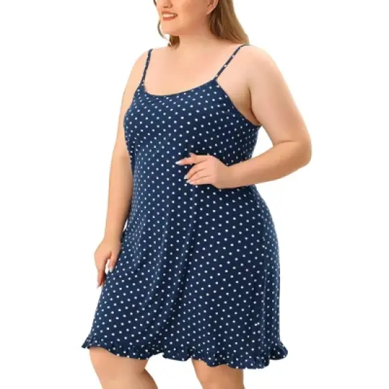 Agnes Orinda Women's Plus Size Comfort Ruffle Hem Polka Dots Sleeveless Nightgown image {8}