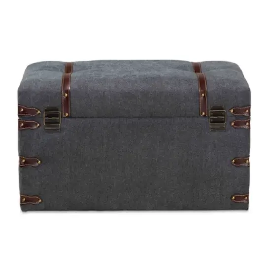 Palma Modern Transitional Fabric Upholstered Storage Trunk Ottoman Gray - Baxton Studio: Cushioned, Antique Brass Latches, No Assembly Required image {4}