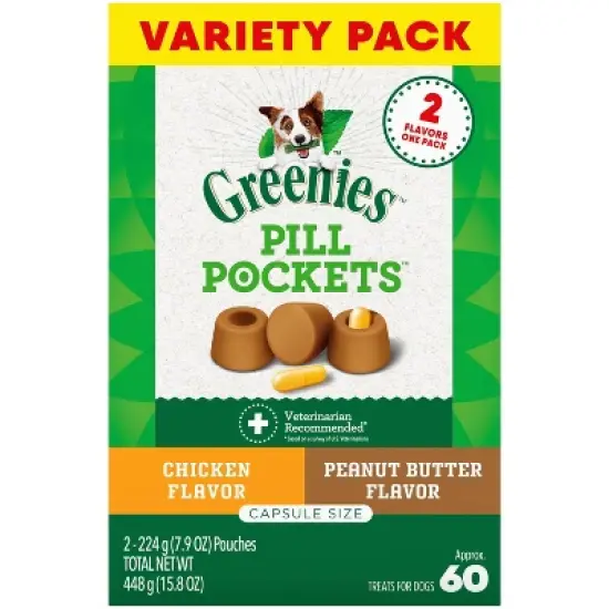 Greenies Pill Pockets Capsule Size Chicken and Peanut Butter Flavor Variety Pack Adult Chewy Dog Treat - 15.8oz image {9}