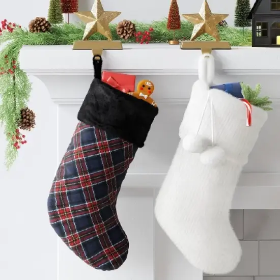 20" Christmas Plaid Stocking with Cuff Dark Blue - Wondershop&trade; image {1}