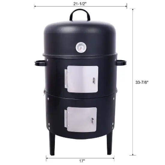 Kumasinova 17" Steel Charcoal Smoker,3-Tier Vertical BBQ Grill with Built-In Thermometer,453 Square Large Cooking Area,Fast Heating,Silver/Black image {2}