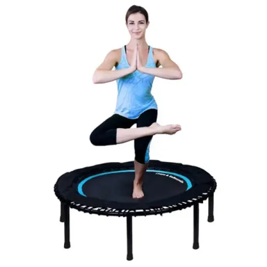 LEAPS & REBOUNDS 40" Adjustable Stability Bar Attachment with 40" Mini Fitness Trampoline and Home Gym Rebounder for Cardio Exercises, Blue image {3}