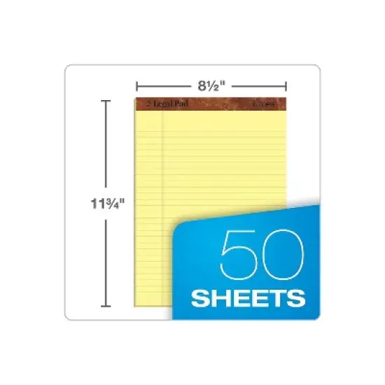 TOPS "The Legal Pad" Ruled Perforated Pads 8 1/2 x 11 3/4 Canary 50 Sheets Dozen 7532 image {2}