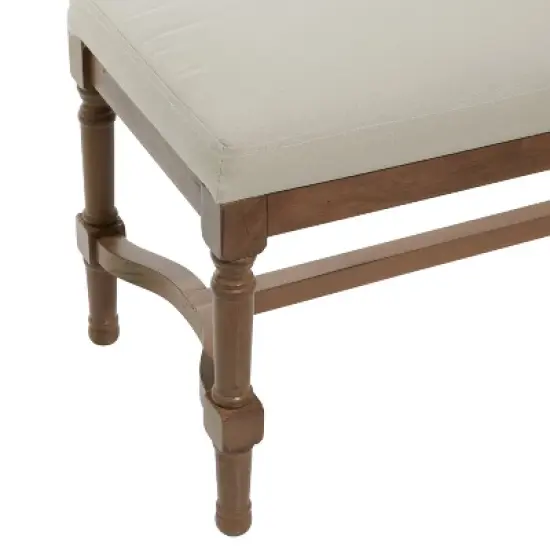 Traditional Linen Upholstered Wood Bench - Olivia & May image {3}