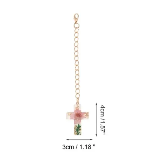 Unique Bargains Dried Flower Cross Water Cup Pendant Pink Green 1 Pc image {1}